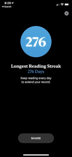 Reading streak from Books iOS app Reading streak from Books iOS app