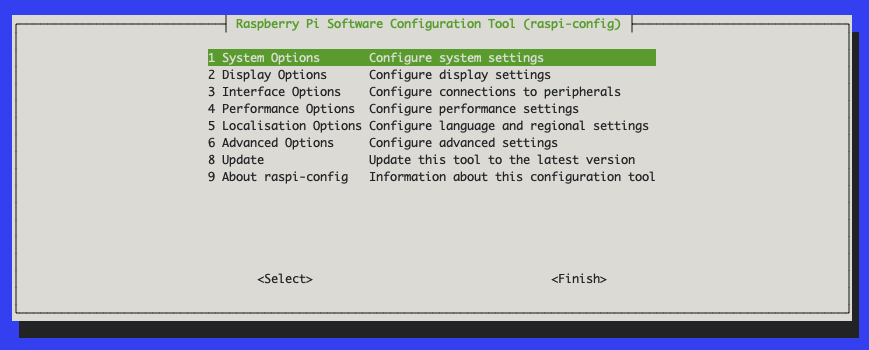 raspi-config's configuration interface raspi-config's configuration interface